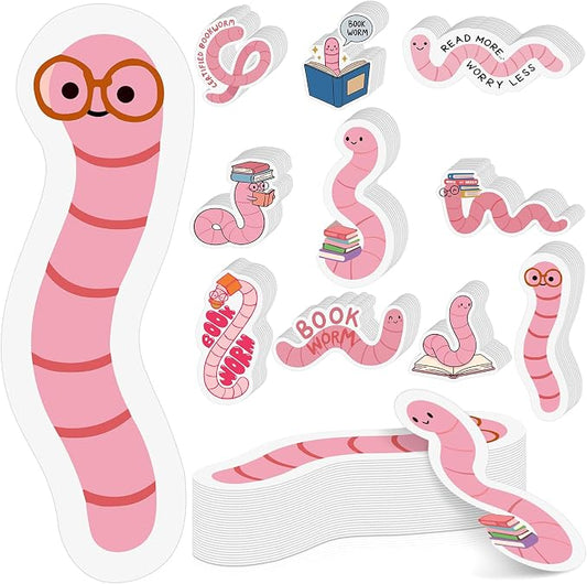 Ctosree 100 Pcs Pink Worm Bookmarks Bulk Cute Glitter Gummy Holographic Book Worm Bookmark for Book Lovers Bookworm Fun Readers Adults Teacher Funny Gift Bookish Party Favors