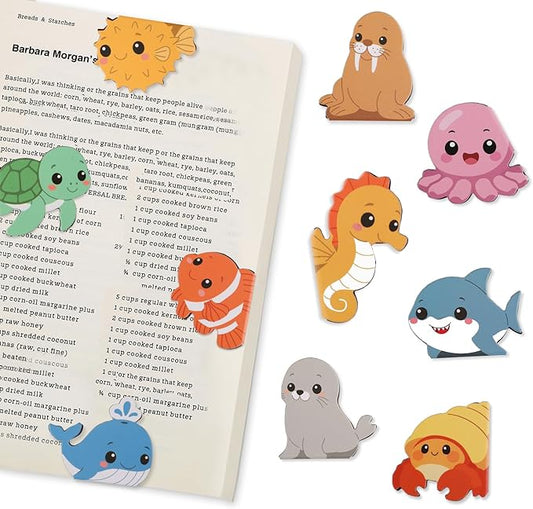 10Pcs Magnetic Bookmark, Cute Marine Animals Theme Bookmarks, Animal Book Marks for Reading, Office Reading Accessories, Page Clips for Book Lovers, Reader, Women, Students