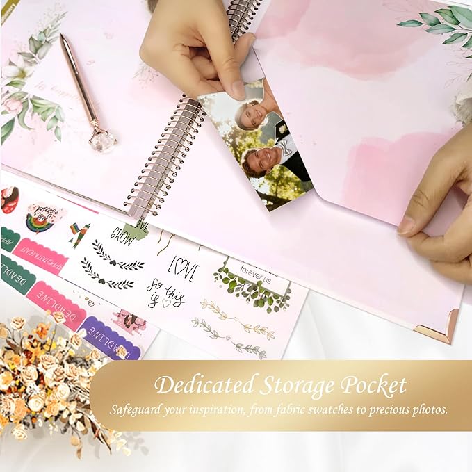 Wedding Planner Book and Organizer-176 Pages Wedding Planning Book,Bridal Planning Binder with Sticker Checklists,Gemstone pen & Budget Tracker,Wedding planner for Bride,Unique Engagement Gift