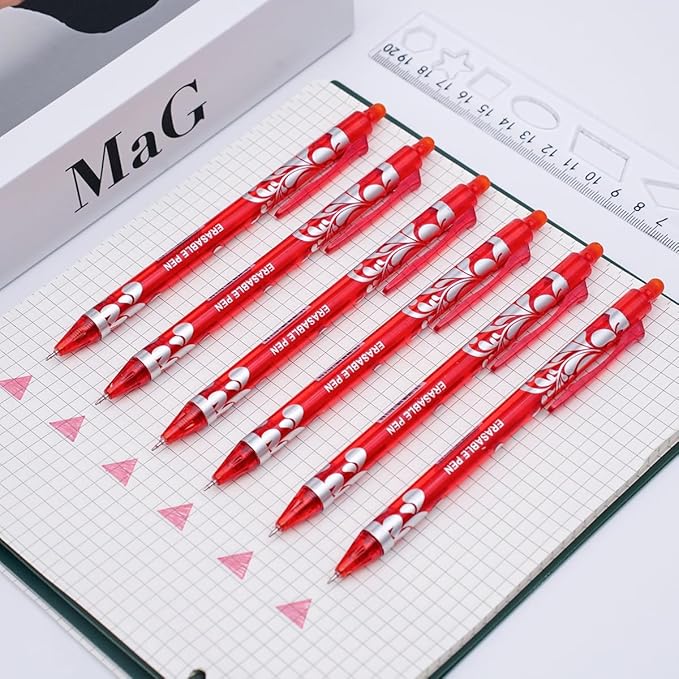 6Pcs Erasable Gel Pens Red Ink, 0.5mm Retractable Quick Dry Fine Point Pens, Smooth Writing Pens for Journaling, Coloring, Drawing, Doodling, Note Taking