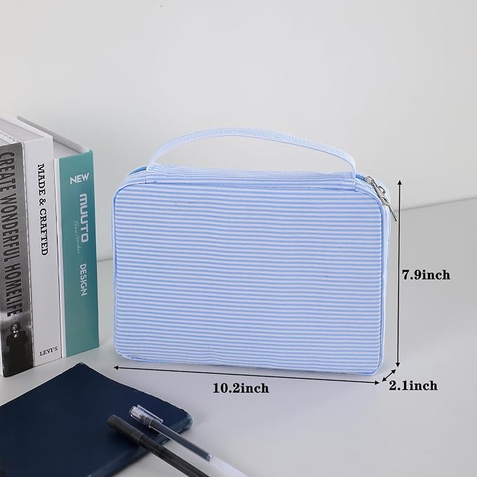Bible Covers for women, Bible Case, Bible Bag with Top Handle, Stripe Bible Bag Proteceive Book Case, Bible carrying Church Bag for Christian Gifts(Blue)
