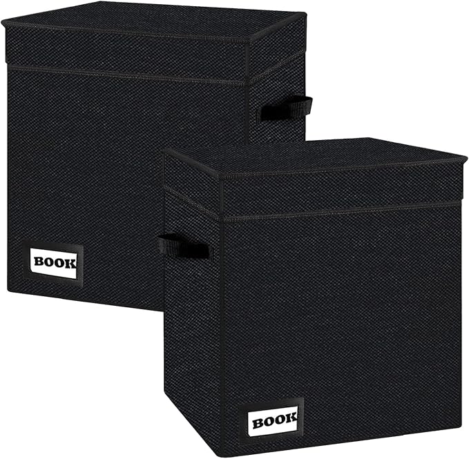 2 Pack Comic Book Storage Short Box, 11.8" X 9.8" X 7.8", Holds 100-120 Collection Book, Heavy Duty Comic Collection Gift Bin Container Holder Shelf (Black)