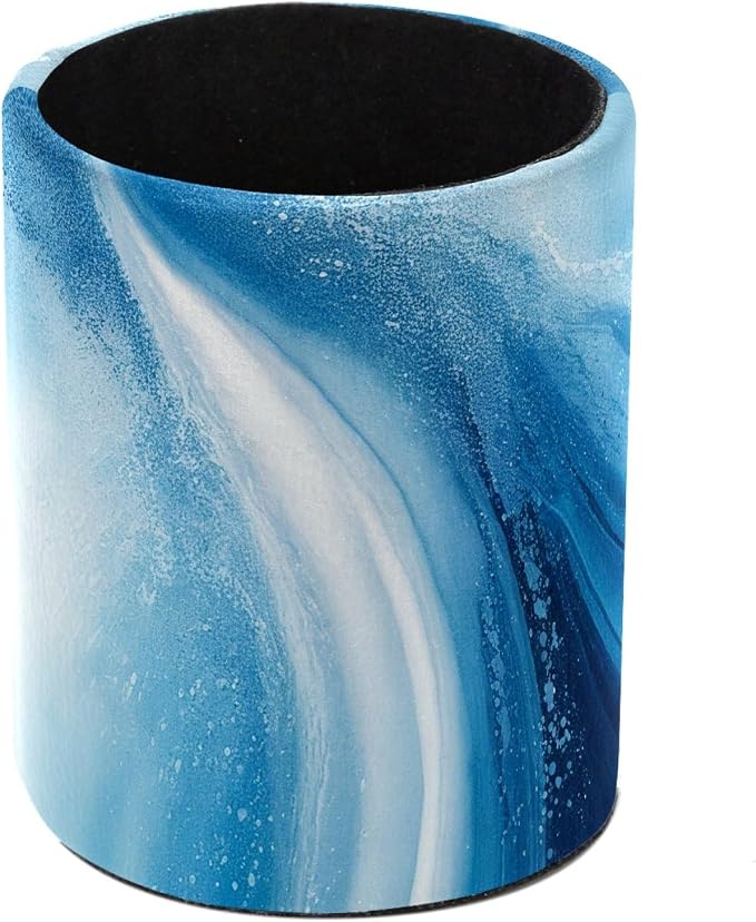 Leather Pen Holder for Desk, Blue Marble Makeup Brushes Holder Pencil Cup Multifunctional Desktop Organizer Caddy for Home School Office Desk Accessories