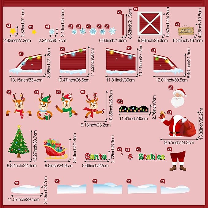 Geyoga Christmas Bulletin Board Decorations Set Santa's Stable Reindeer Christmas Winter Classroom Decorations Door Wall Holiday Light Bulb Elk Bulletin Boards Cutouts Borders School Office Supplies