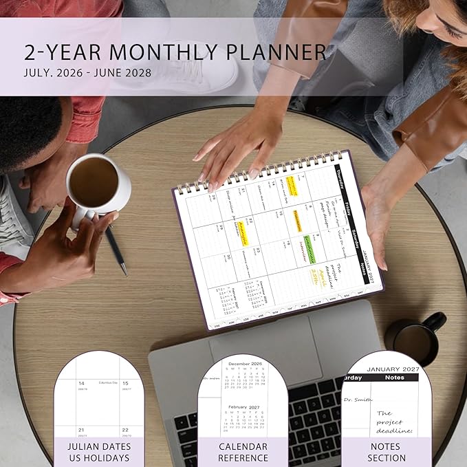 2026-2028 Monthly Planner - 2 Year Monthly Planner Calendar 2026-2028, Jul 2026 - Jun 2028, 8.5" x 11", 24 Months, Spiral-Bound, Tabs, Holidays, Notes, Ideal for School Office Home Planning