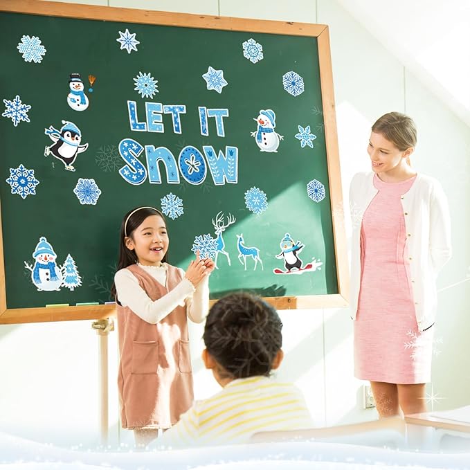 Pasimy Winter Bulletin Board Decorations January Bulletin Board Set Snowman Classroom Decor Penguin Snowflake Let it Snow Cutouts for Kindergarten Winter Wonderland Office Wall Door Holiday Supplies
