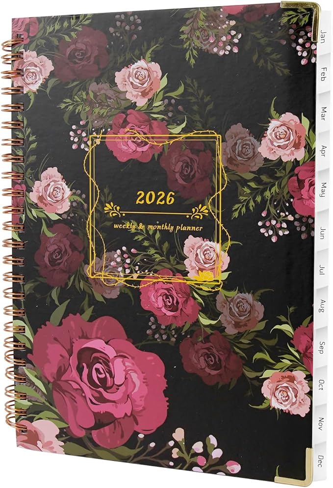 2026 Appointment Book,Weekly and Monthly Calendar Planner for Women, Jan 2026 - Dec 2026, Hardcover Planning Agenda book with Tabs, Spiral Bound, Inner Pocket, Perfect for School Office Supplies, 8.4" x 6.3" (Black and Rosa)