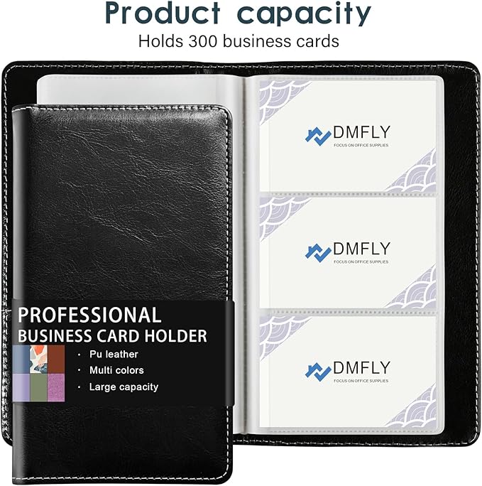 Leather Professional Business Card Holder Organizer Book - 300 Card Capacity Premium PU Folder with Soft Cover, Name Card Credit Cards Binder for Men/Women, Elegant Black