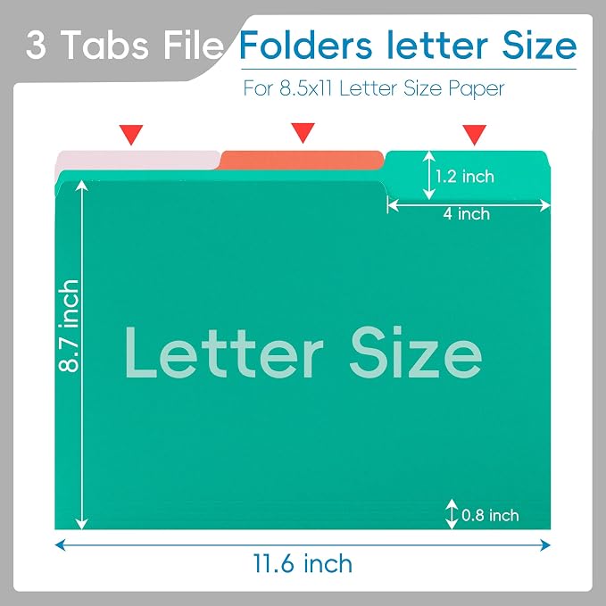 36 Packs Colored File Folders,1/3 Cut Tabs File Folder,Bright Green File Folders,Manila File Folders,Two-Tone File Folder for Office School Business