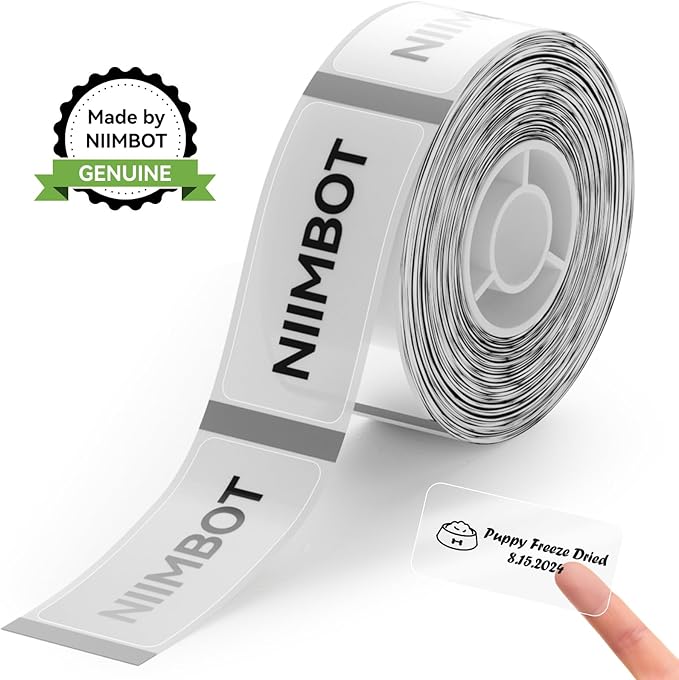 NIIMBOT D110 Label Maker Tape, 14x30mm (0.55"x1.18") 210Label/Roll, Waterproof Label for Home Office Oragnization (Clear)