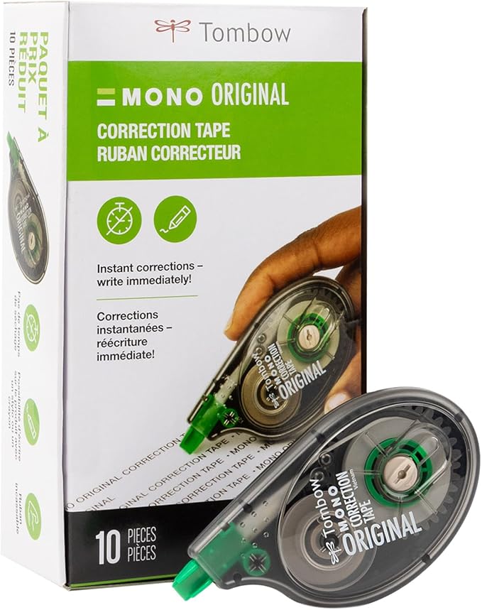 Tombow 68720 MONO Original Correction Tape,. Easy To Use Applicator for Instant Corrections,White,10 Count (Pack of 8)