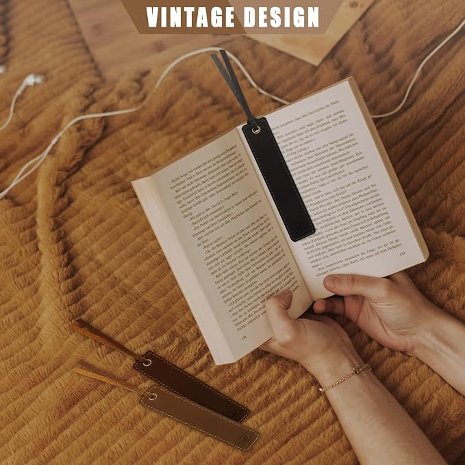 Jack&Chris Genuine Leather Bookmark, Thin Handmade Stitched Bookmarks for Women Men, Classic Style Book Accessories Gifts for Book Lovers Students Writers Readers Teens Adults, Black
