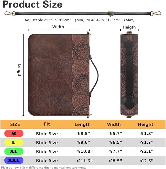 Bible Bag for Girls Gold Line Lily Pattern with Shoulder Strap XXL | Bible Cover with Strap and Handle,PU Leather Bible Protecto, Inner Pockets and Pen Loop, Bible Study Supplies for Girls