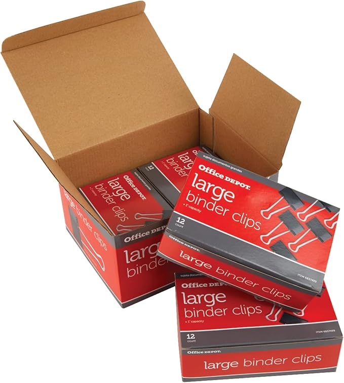 Office Depot® Brand Heavy-Duty Binder Clips, Large, 2" Wide, 1" Capacity, Black, Box of 48