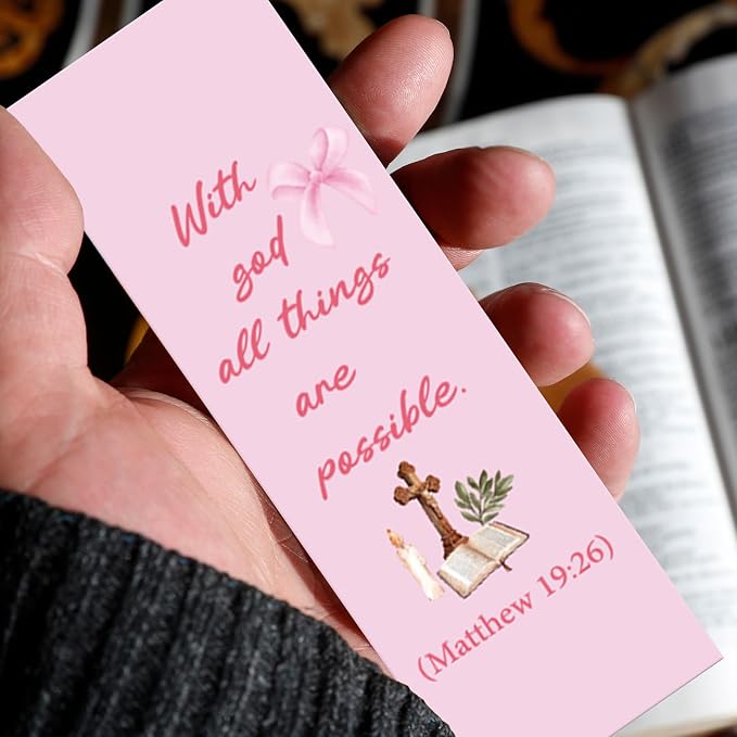 100 Pcs Christian Bookmarks, Religious Pink Bow Cross Flower Paper Bookmark Bulk for Women, Inspirational Bible Verse Book Mark Gift for Reading Lovers Church Accessories