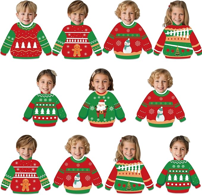 60Pcs Christmas Ugly Sweater Cutouts Bulletin Board Decoration Ugly Sweater DIY Photo Craft Cutouts Winter Classroom Supplies for Teacher Student Xmas Holiday Party School Chalkboard Wall Decor