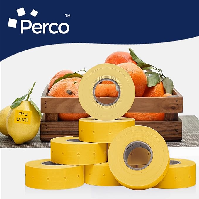 Perco 2 Line Yellow Labels - 32 Rolls, 4 Sleeves, 24,000 Blank Price and Date Gun Labels for Perco 2 Line Price and Date Guns - Made in USA