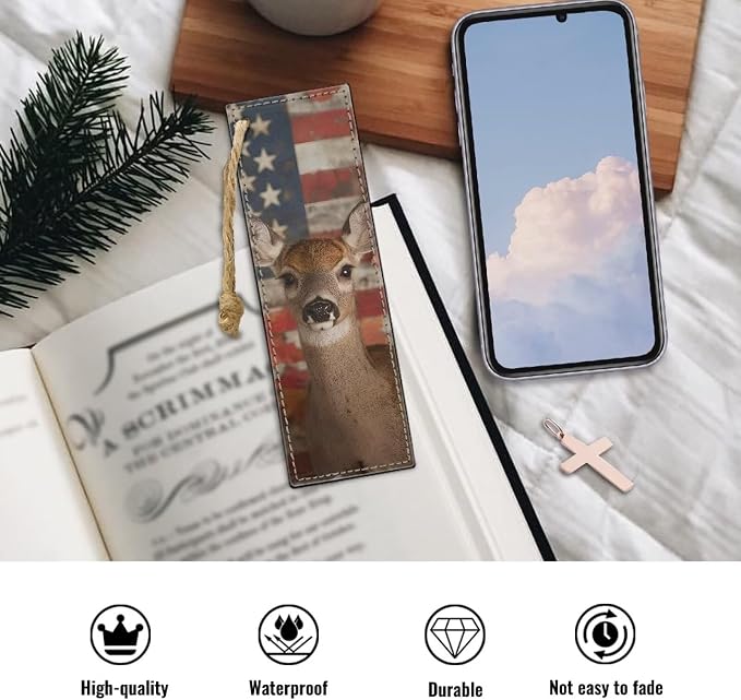 Book Marks for Book for Women Vintage Deer American Flag 2PCS Bookmarks with String Portable Bookmarks