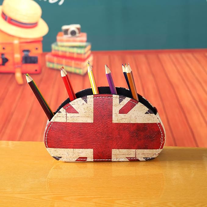 Remote Control Holder, PU Leather Remote Control Holder Organizer with 5 Compartments, Tabletop Storage Remote Basket for TV, Office Supplies, Union Jack Flag British Flag PH59