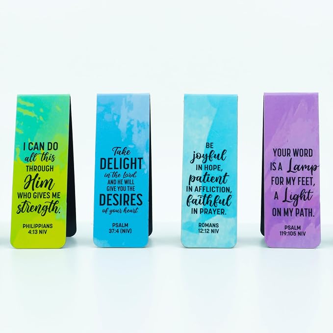 Decorably 8 Pack 0.8x2.3in Bible Verse Magnetic Bookmarks Christian, 8 Watercolor Motivational Designs Prayer Page Clips for Women & Men - Study, Devotional, Journaling, Reading, Gift