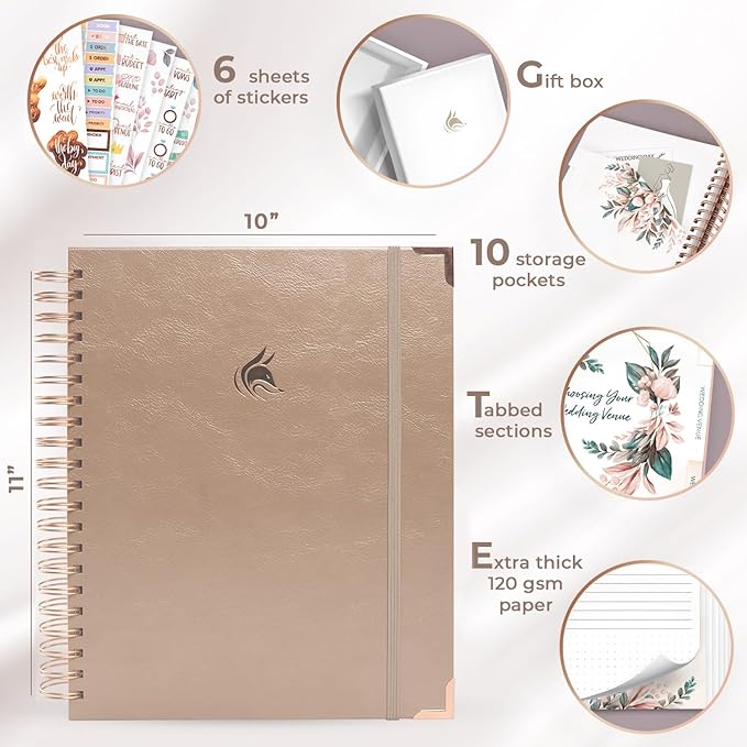Clever Fox Wedding Planner – Notebook Organizer for Bride – Wedding Planning Binder Book with Pockets – Engagements Gift, 10x11″ (Bronze)