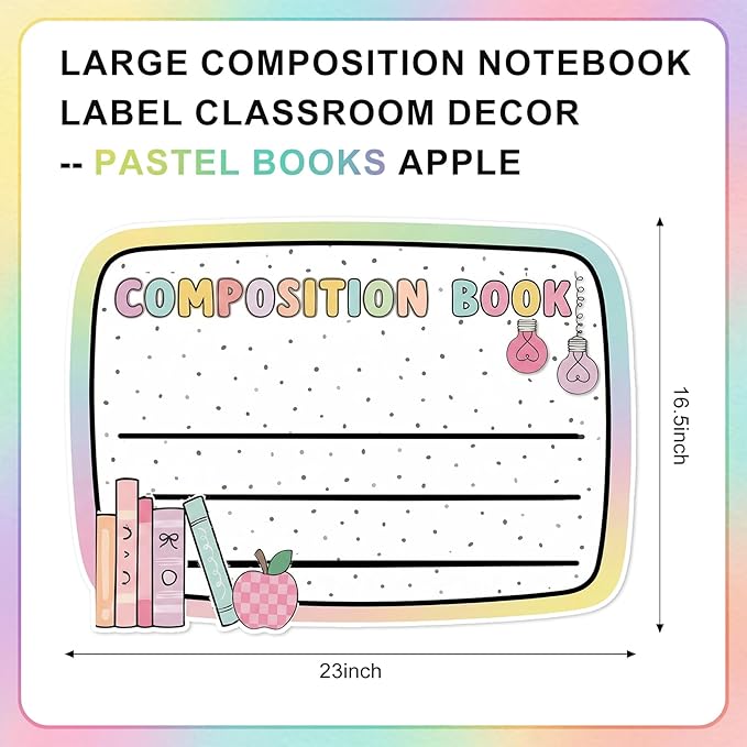 Gueevin 4 Pcs Large 23 * 16.5 inch Composition Book Cutouts Composition Notebook Bulletin Board Trim for Classroom Door First Day of School Wall Windows Porch Sign(Pastel)
