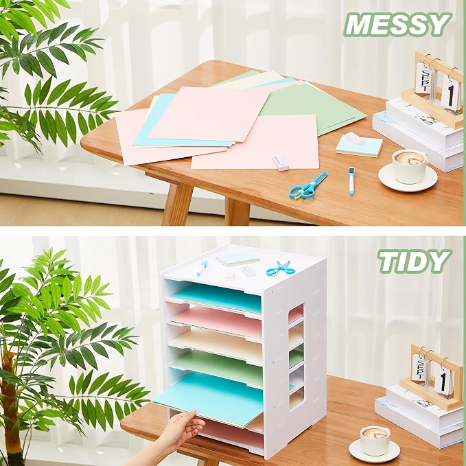 Juexica 8 Tier Scrapbook Paper Organizer 17.7 x 12.6 x 12.6 Inch Stackable Paper Storage Holder for Desk Desktop File Organizer for Home Office Classroom School