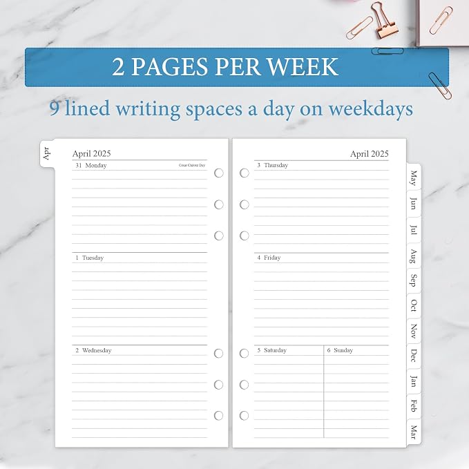 2025-2026 Weekly & Monthly Planner Refill, A6 Planner Inserts with Monthly Tabs, Size 3, 3.8"x6.8", July 2025 - June 2026, 6-Hole Punched