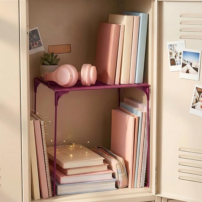 Colarr Hot Pink Locker Organizer Shelf Locker Accessories for Girls Stackable Storage Organization Shelf Area Saver Fits Standard Size for School Office Kitchen and Home