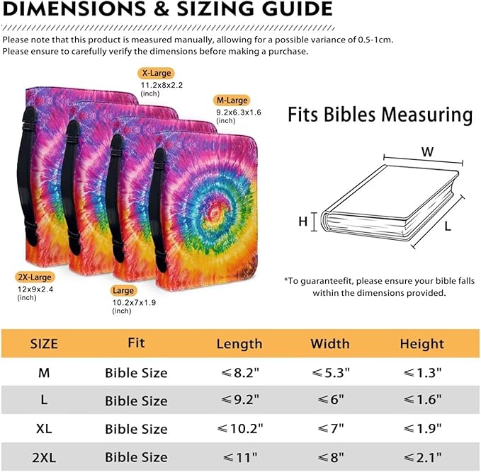Tie Dye Bible Carrying Case for Women Colorful Bible Cases for Woman Church Bag Bible Accessories Gift Christian Gifts for Girls Men Women-Size 2XL