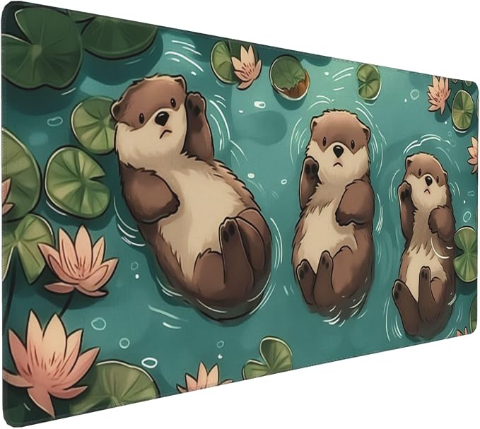 35.4" x 15.7" Cute Otter Extended Mouse Pad, Kawaii Desk Mat with Non-Slip Base, Water Resistant for Gaming & Office