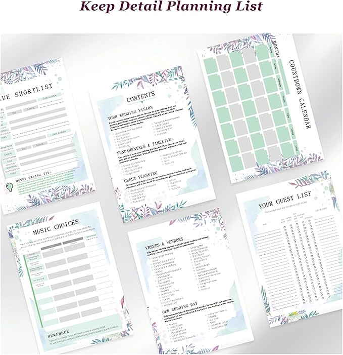 Spiral Wedding Planner Niotebook with Countdown Calendar, Beautiful Boho Wedding Planner Book and Organizer with Guiding Tab, Bridal Planning Binder (Garland)