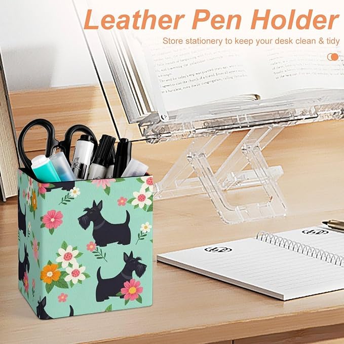 Men's Fashion Pencil Pen Holder Cup, Waterproof Office Supplies, Waterproof Multifunctional Office Supplies Black Scottie Dog Floral