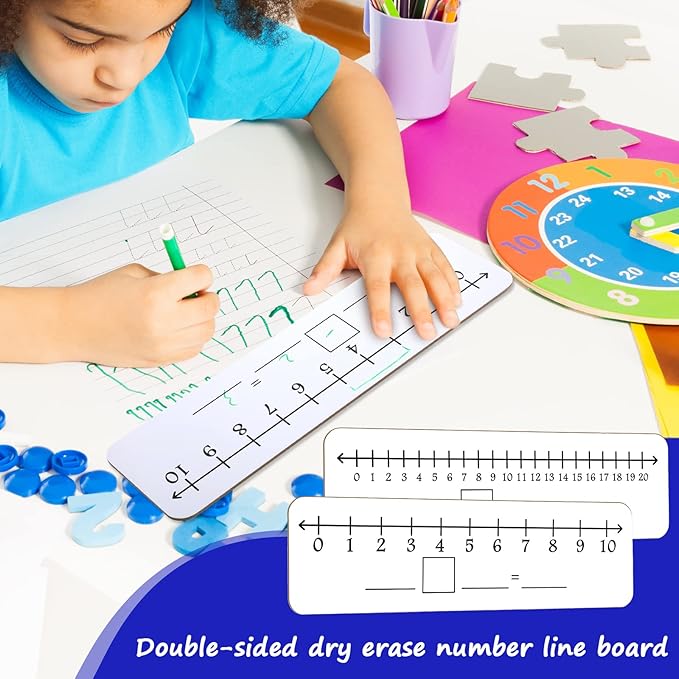 4 Pieces Dry Erase Number Line Board Double Sided White Board 4 x 14 Inch Number Line Whiteboard Dry Erase Math Manipulatives Teacher Supplies for Classroom School Supplies, 0-10/0-20