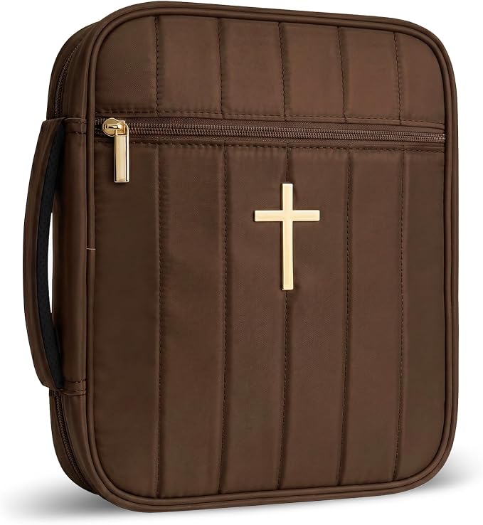 Wuflyover Bible Bag for Women, Quilted Bible Cover Case with Handle, Bible Carrying Case for Church and Bible Study, (Brown)
