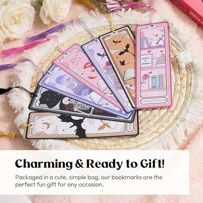 Kaciola Studio 10PCS Tarot Bookmarks, Funny Bookmarks for Women, Double Sided Fantasy Booklover Gifts, Cute Gifts for Romance Reader Friends Girls (Skeleton)