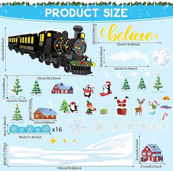 Christmas Train Bulletin Board Decorations Polar Train Express Classroom Decoration North Pole Express Winter Bulletin Board Xmas Believe Polar Golden Tickets Cutout for Winter Holiday Office Supplies