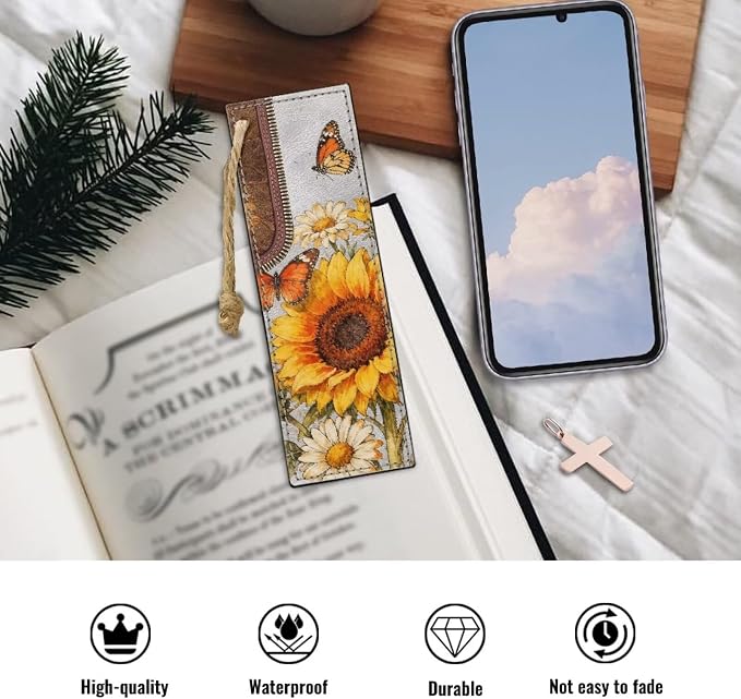 Sunflower Butterfly Bookmarks for Women Book Lover Bookish Book Marker with String for Bookworms Sunflower Bookmarks for Men Boys