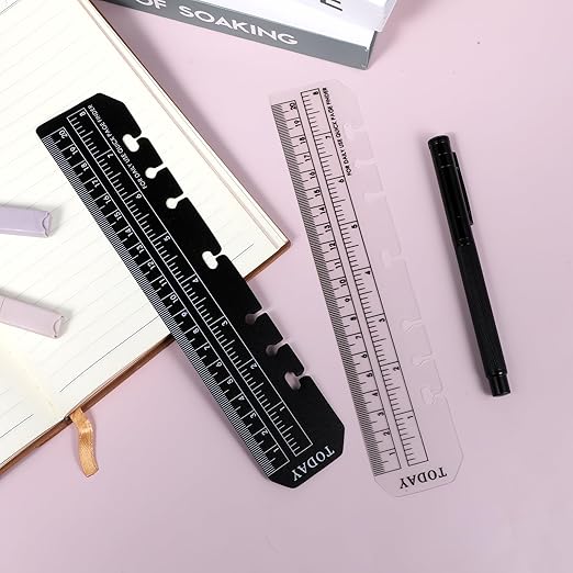 4 PCS Bookmark Rulers, Black and Clear Spiral Notebook Bookmark, Plastic Planner Ruler for A5 Size 7-Hole Binder Notebook