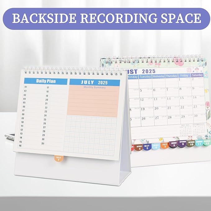 MultiBey Desk Calendar 2025-2026, 18 Months Calendar from July. 2025 to Dec. 2026, 8" x 8" Standing Flip Desk Calendar Floral with Thick Paper, Includes Stickers