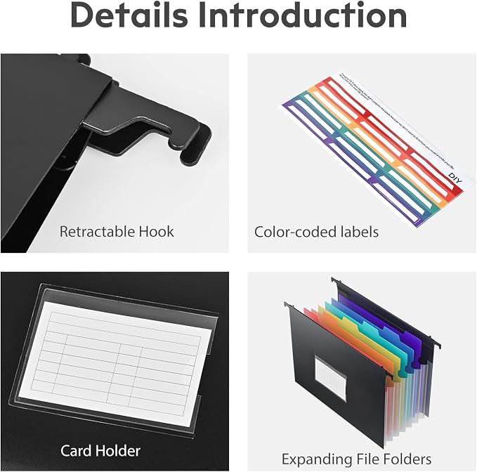 Expanding Hanging File Folders, Plastic Filing Cabinet Organizer 7 Pockets 1.2" Accordion Drawer Organizer Insert Filing Folders Dividers with Colorful Tabs, Letter Size 1 Pack