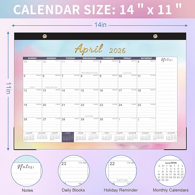 Gannyfer Desk Calendar 2026, Desk/Wall/Fridge 2026 Calendar, Use Now to Dec 2026, Magnetic Calendar for Refrigerator, 14" x 11", 18 Monthly Yearly Small Calendar 2025-2026 for Office, Home or School (3 Stickers)