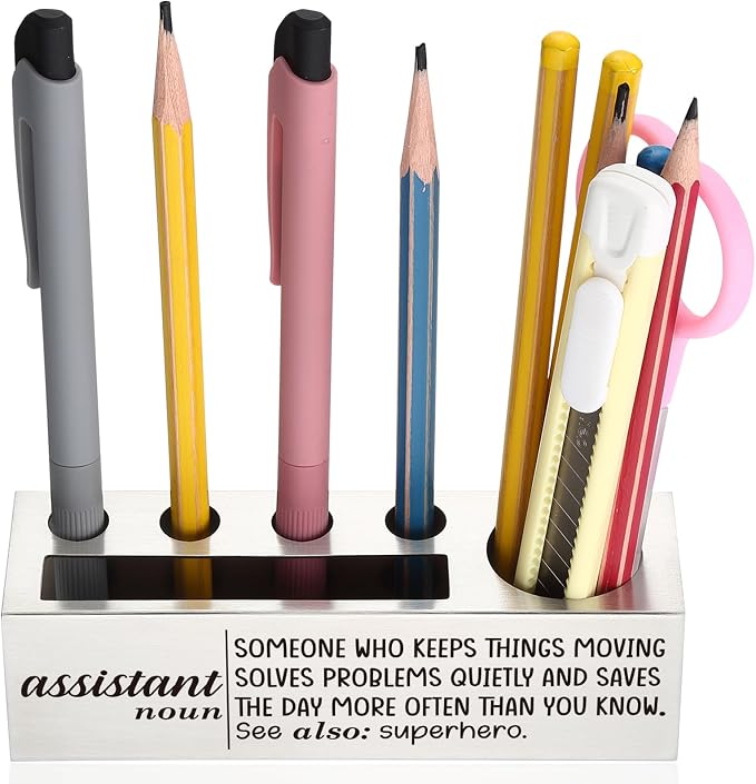 Thank You Stainless Steel Pencil Holder for Administrative Assistant, Appreciation Gift for Administrative Assistant, Motivational Desk Organizer for Admin Staff, Desktop Decor for Office TZC176