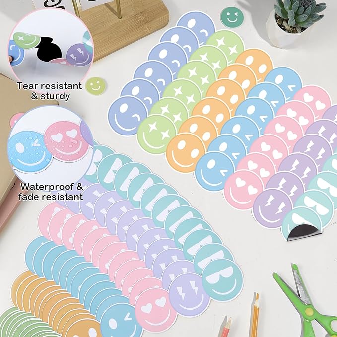 30 Pcs Preppy Happy Face Magnetic Bulletin Board Borders 35 Ft Pastel Happy Face Magnetic Border Strip Colorful Smile Faces Bulletin Board Decorations for Classroom Office & Activity Room Accessories