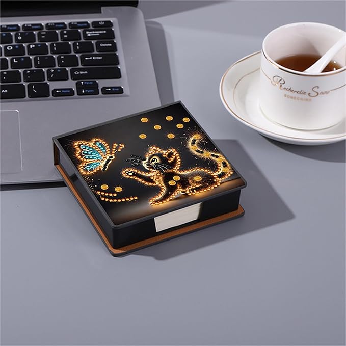 Cat Diamonds Painting Kit Note Box,Animal Memo Paper Storage Box Diamond Art,Sticky Note Holder Diamond Art,Diamond Painting Memo Pad For Office Desk. (Cat)