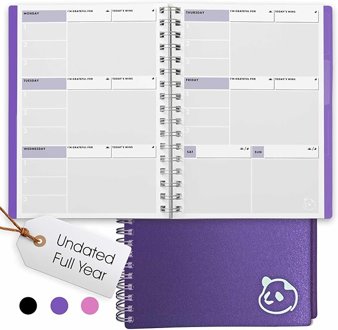 Panda Planner 2026 Undated Weekly Planner – Spiral Notebook 5.75" x 8.25" with 52 Weeks, Habit Tracker & Weekly To-Do Lists – Academic Planner & Productivity Organizer for Home, Office & School (Purple)