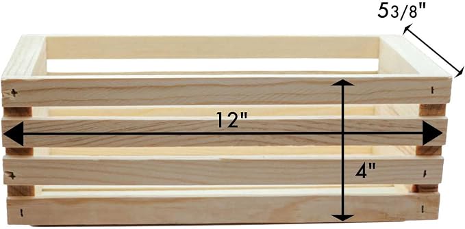 Wood Crate,Storage Crates,12" L Small Unfinished Pine Storage Crate, Stackable DIY Organizer for Bathroom, Kitchen & Craft Room, Handmade, 12 x 5.5 x 4 Inches
