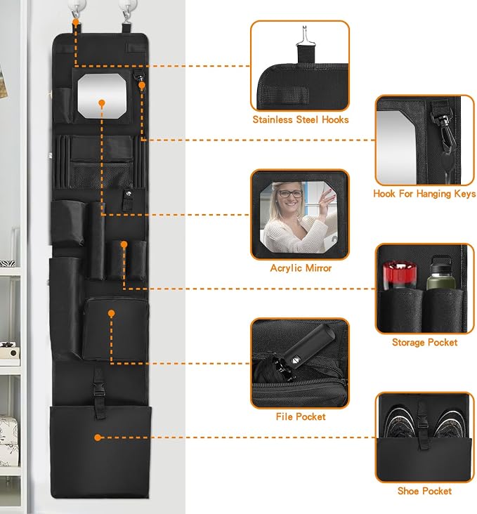 Police Locker Organizer, 51 X 11 in Hanging Locker Organizer, Locker Organizer Door Hanging for School Gym Police Security Law Enforcement Personnel, 600D Durable Material with Mirror
