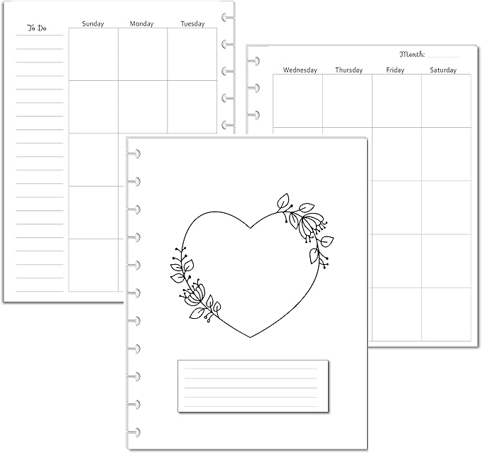 Undated Monthly Calendar Refills for Letter, Junior, Classic, Skinny, Mini size Discbound Planners Fİtts Happy Planners Levenger Circa TUL Staples Arc Notebook Office (11-Disc, 8.5"x11", Love)