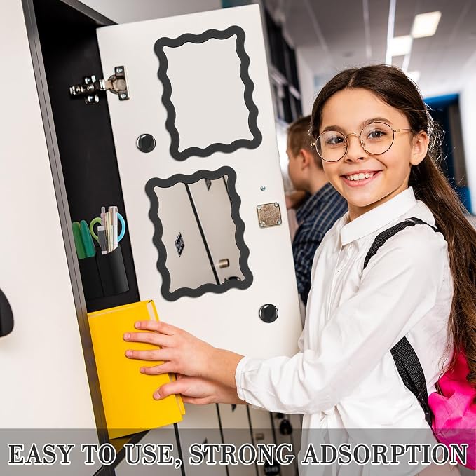 Jingmore Scalloped Magnetic Locker Accessories Kit Black Back to School Essentials 6 Pieces Includes Whiteboard Mirror and Organizing Supplies Cute Locker Organizer Decoration for School